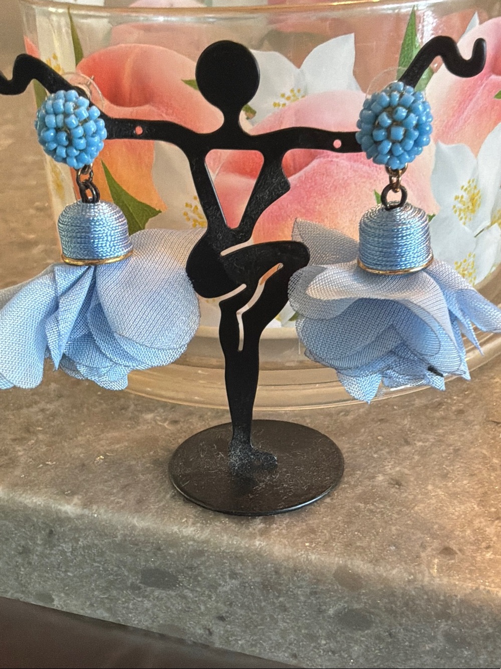 Blue Floral Tassel Drop Earrings - Women Jewelry